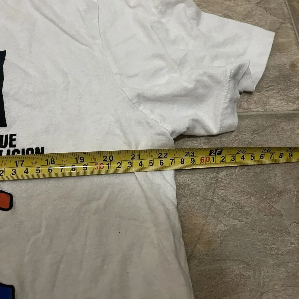 True Religion Mens XL White Distorted World Wide Web Graphic T-Shirt Buddha Tee